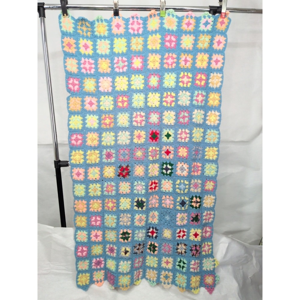 Handmade vintage granny square crocheted afghan blanket. 63" X 33"